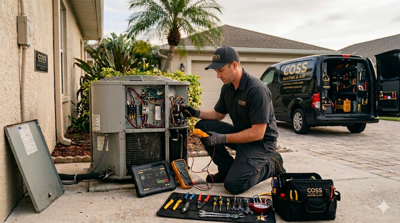 Diagnostics and repair — COSS Heating & Air technician troubleshooting HVAC equipment